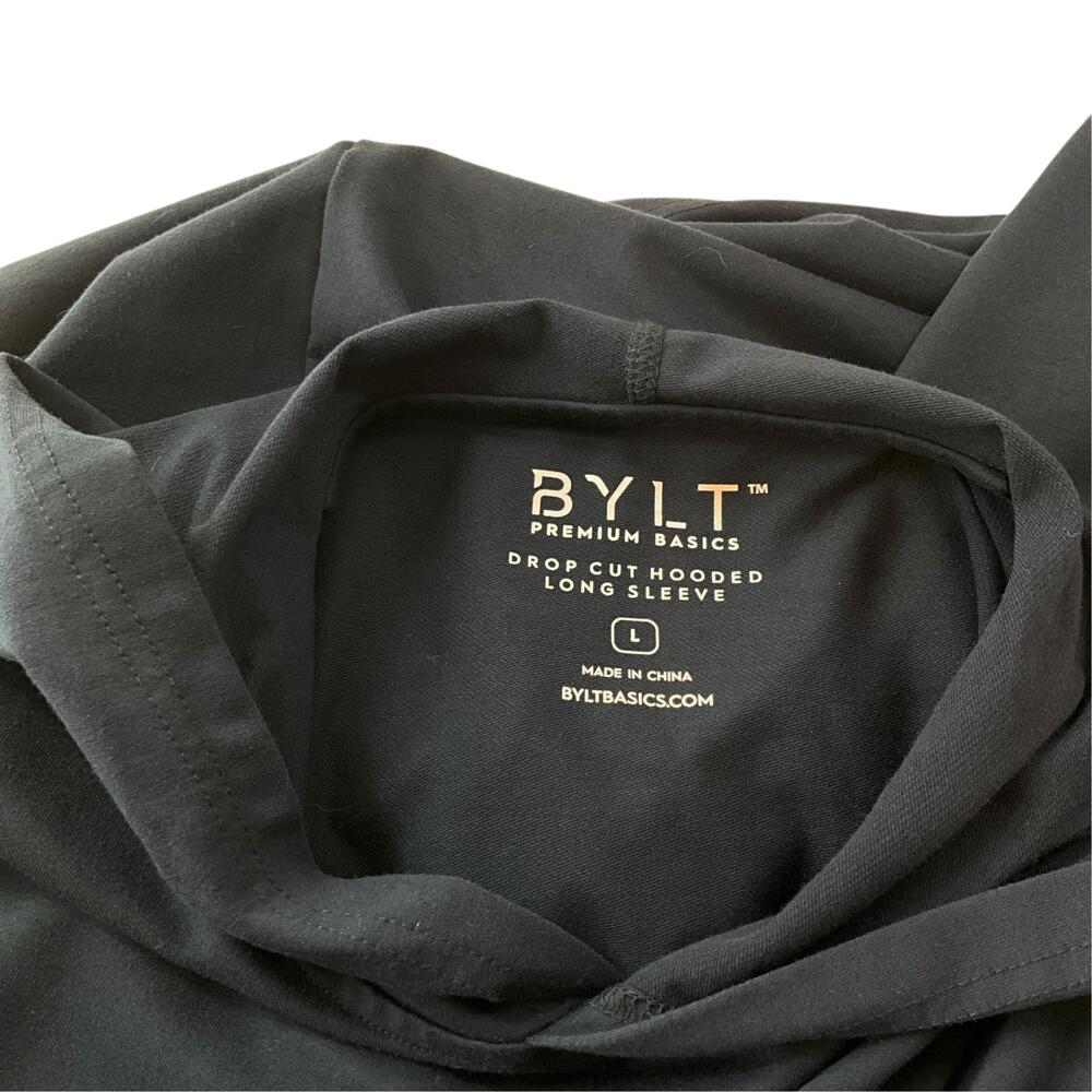 BYLT Hooded Drop Cut Long Sleeve Shirt Mens Large Navy Blue Performance - Picture 6 of 14